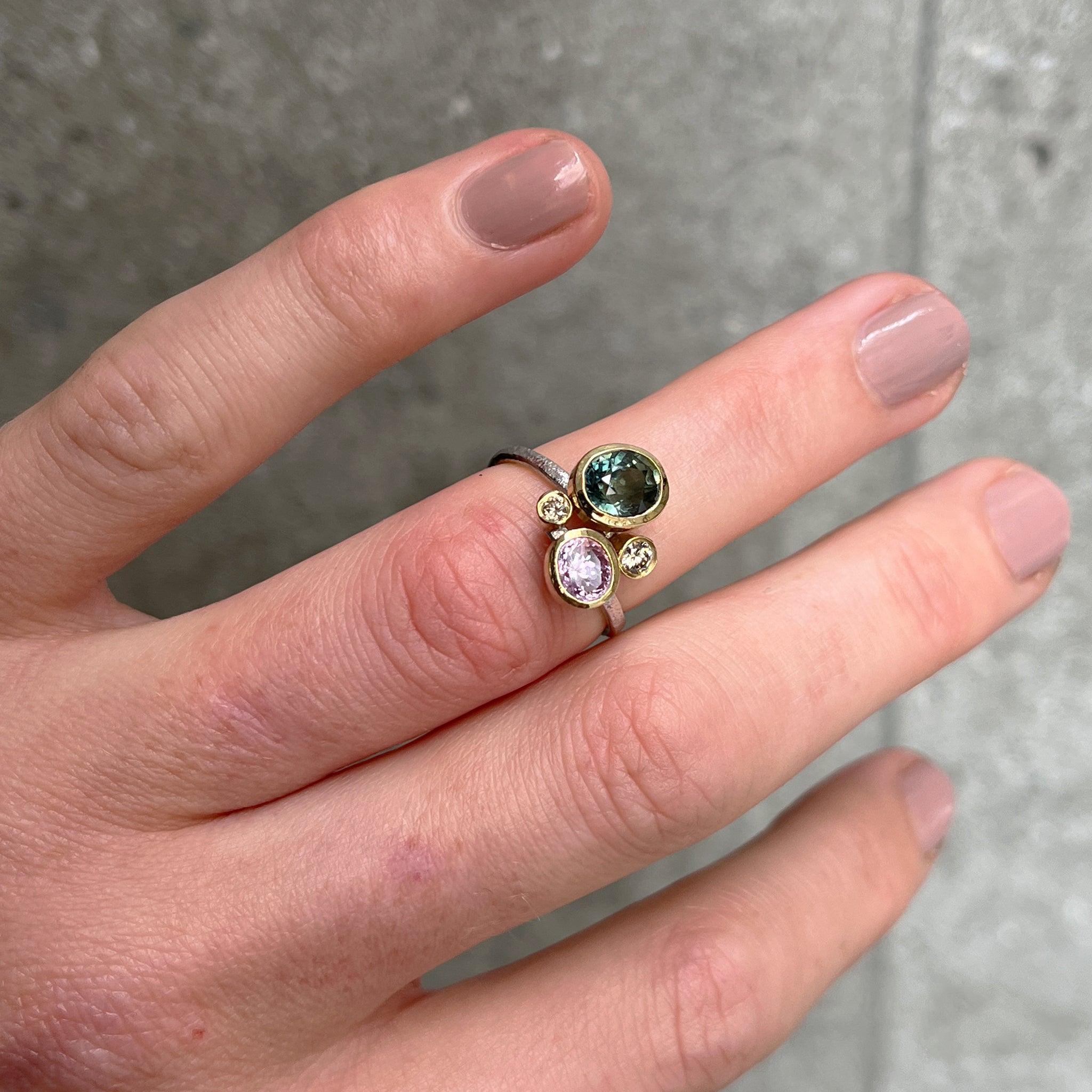 Sapphire and Champagne Diamond Cluster Ring
