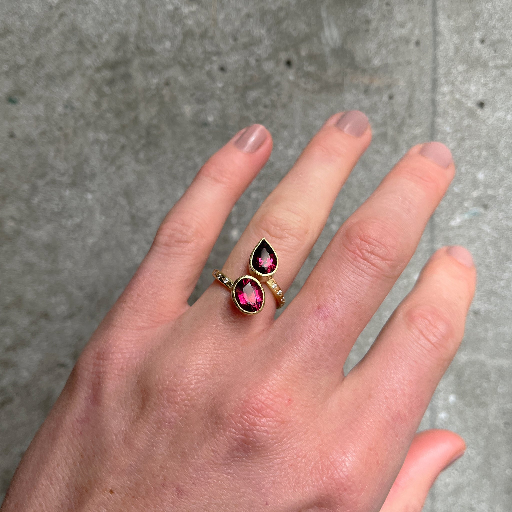 Rhodolite Garnet and Diamond Swirl Ring