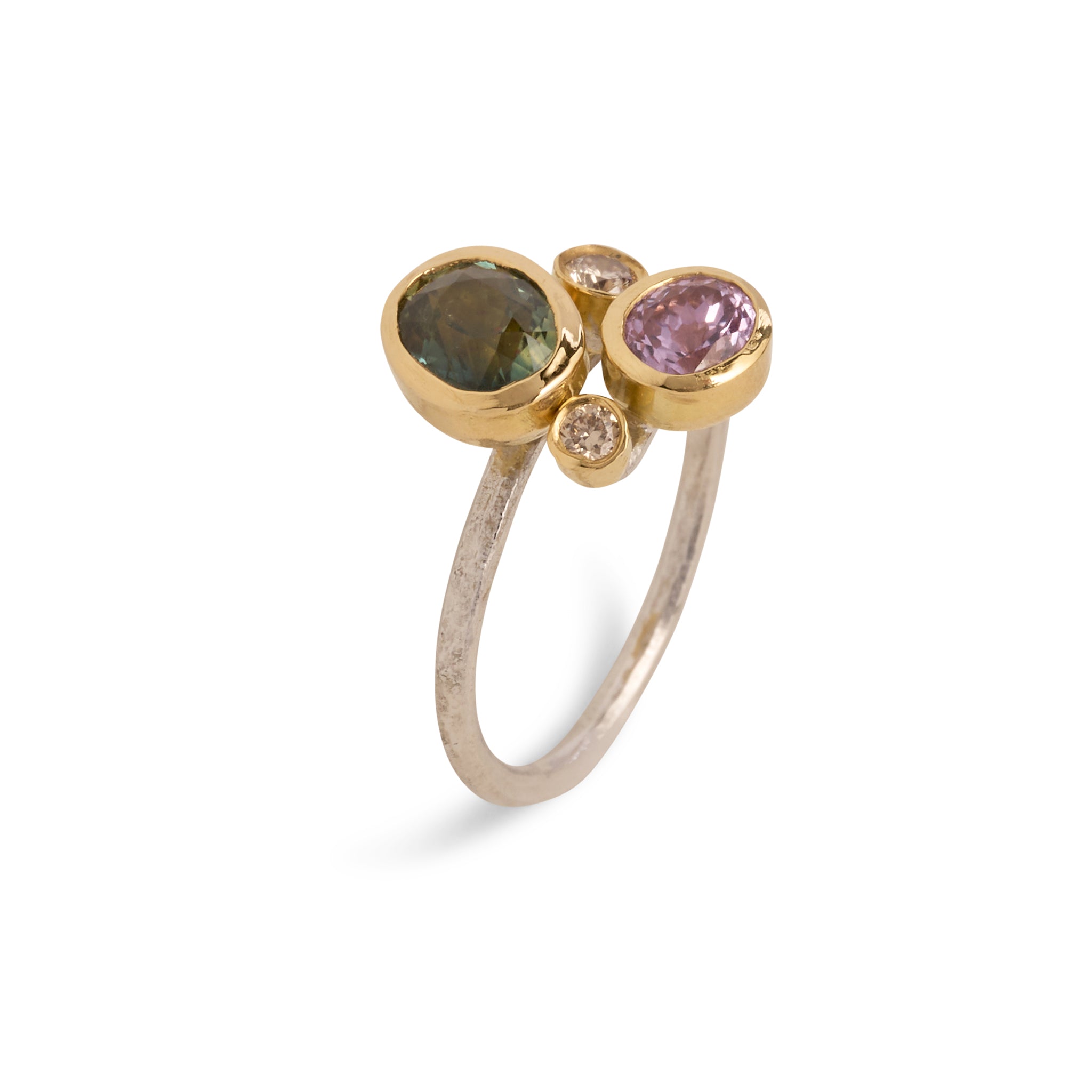 Sapphire and Champagne Diamond Cluster Ring