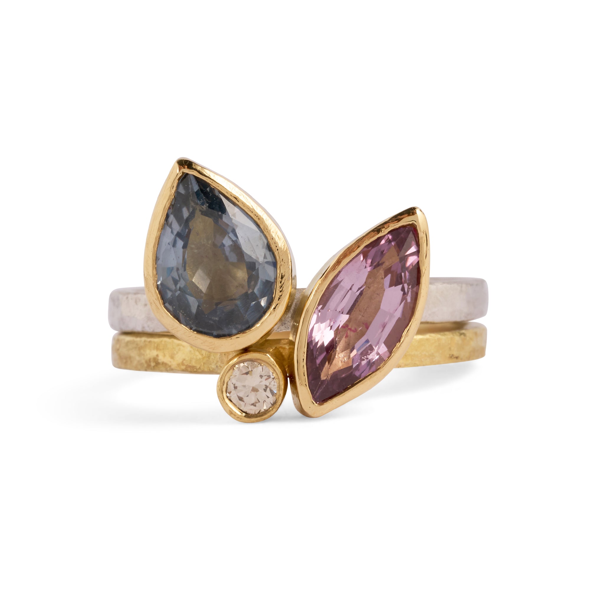 Spinel and Champagne Diamond Stack (Set of Two) Ring