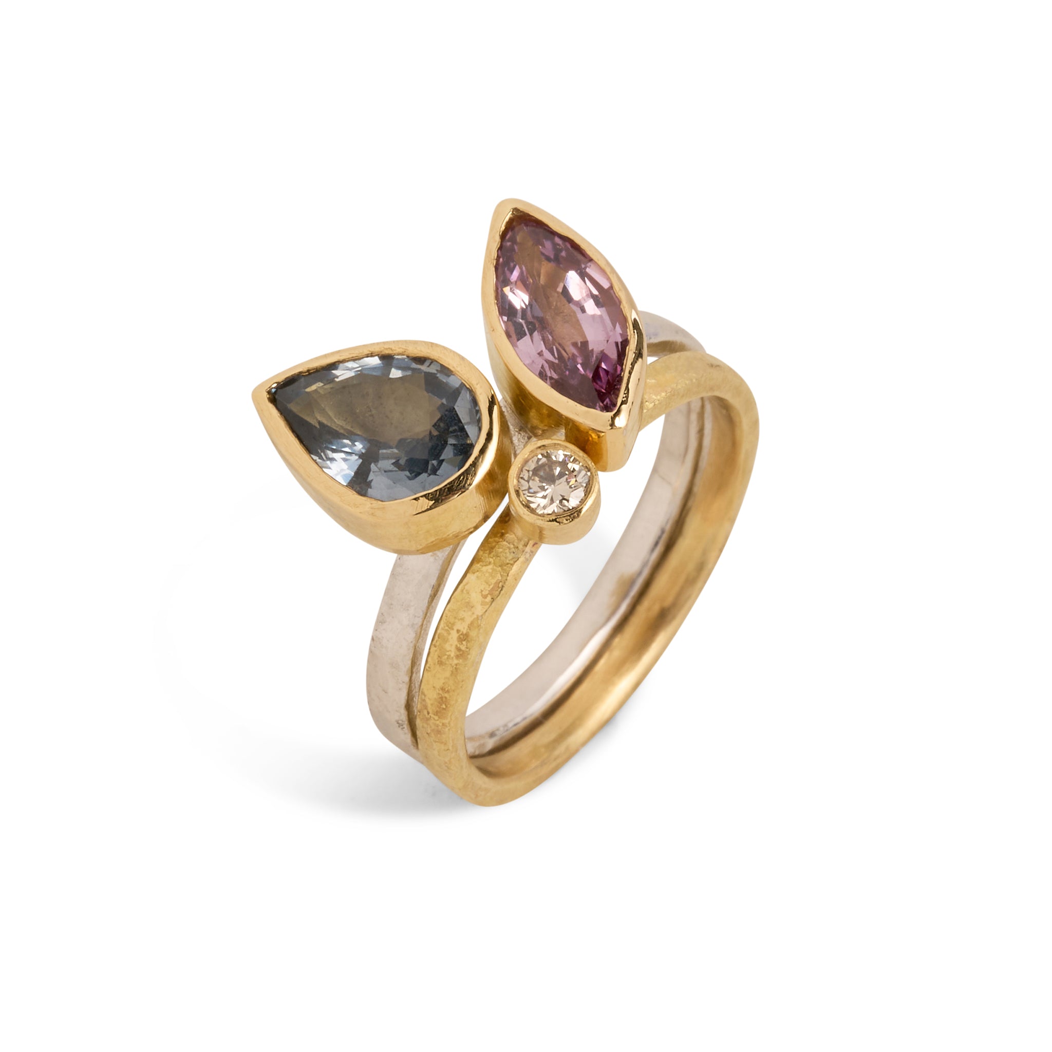 Spinel and Champagne Diamond Stack (Set of Two) Ring