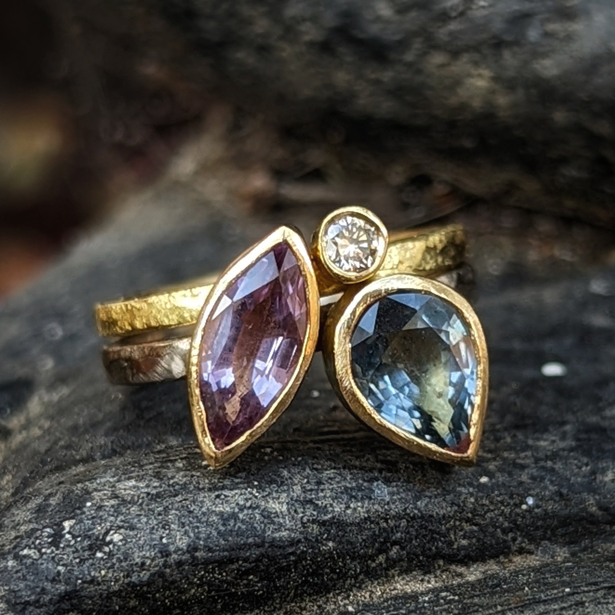 Spinel and Champagne Diamond Stack (Set of Two) Ring