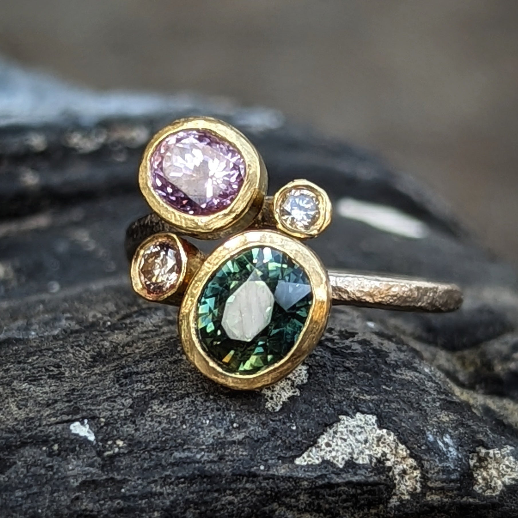 Sapphire and Champagne Diamond Cluster Ring