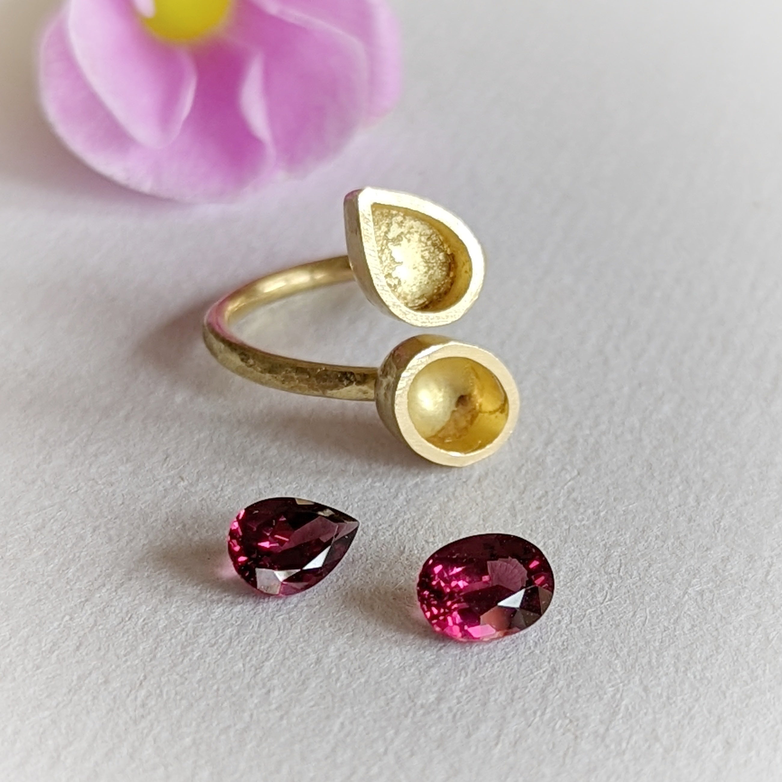 Rhodolite Garnet and Diamond Swirl Ring