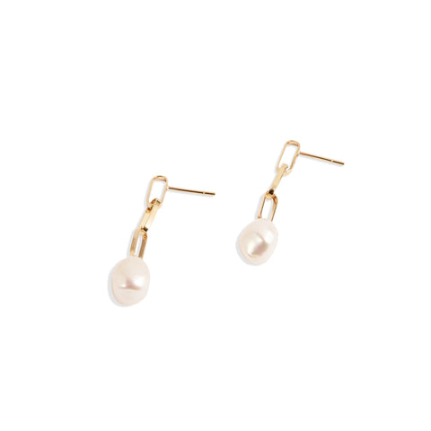 Silver Baroque Pearl Drop Short Link Earrings