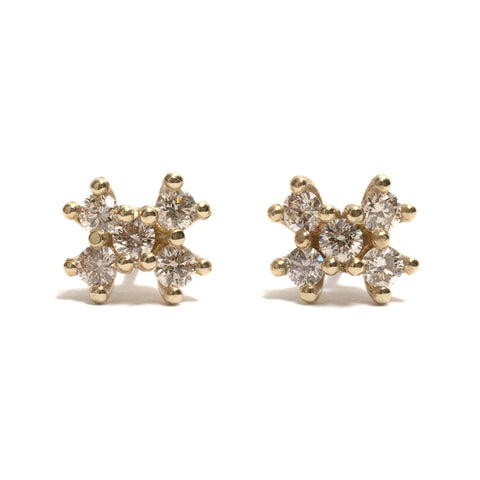 Five Champagne Diamond Stud Earrings