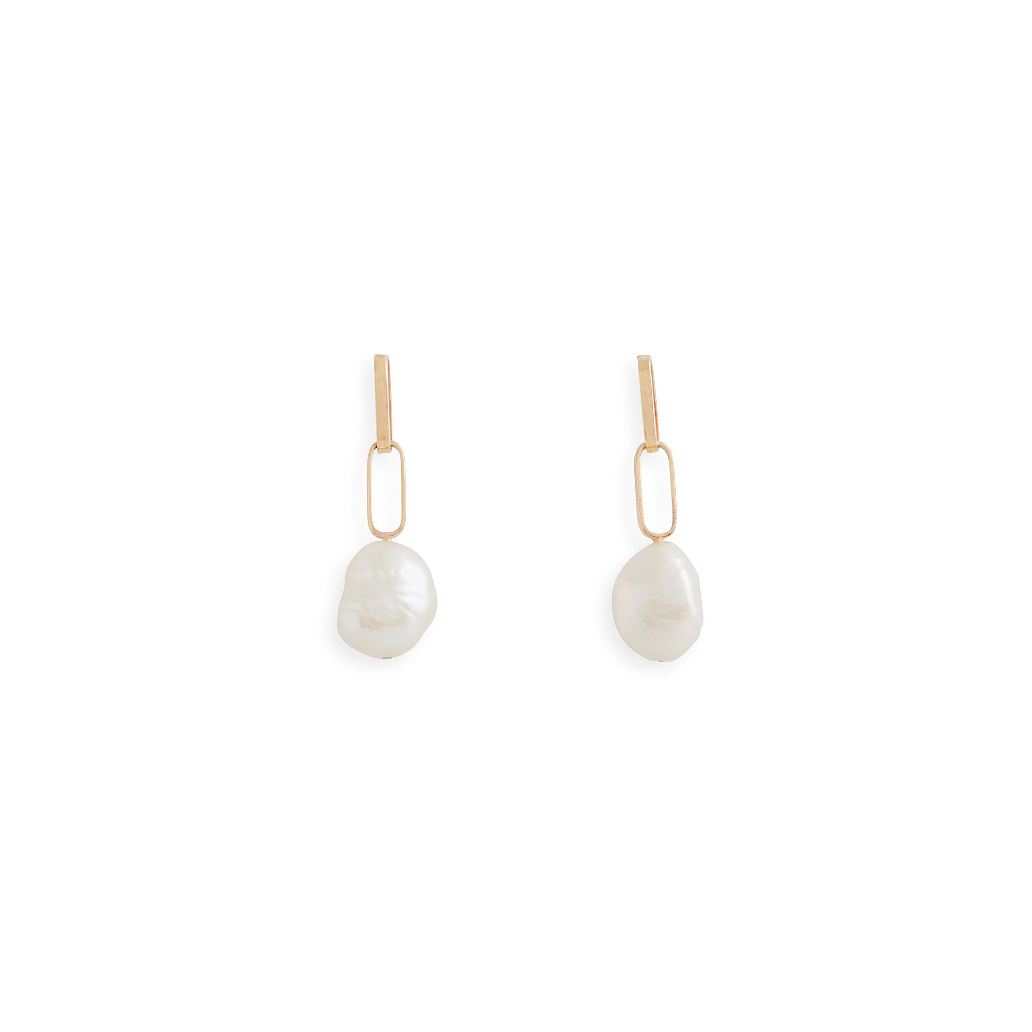 Silver Baroque Pearl Drop Petite Link Earrings