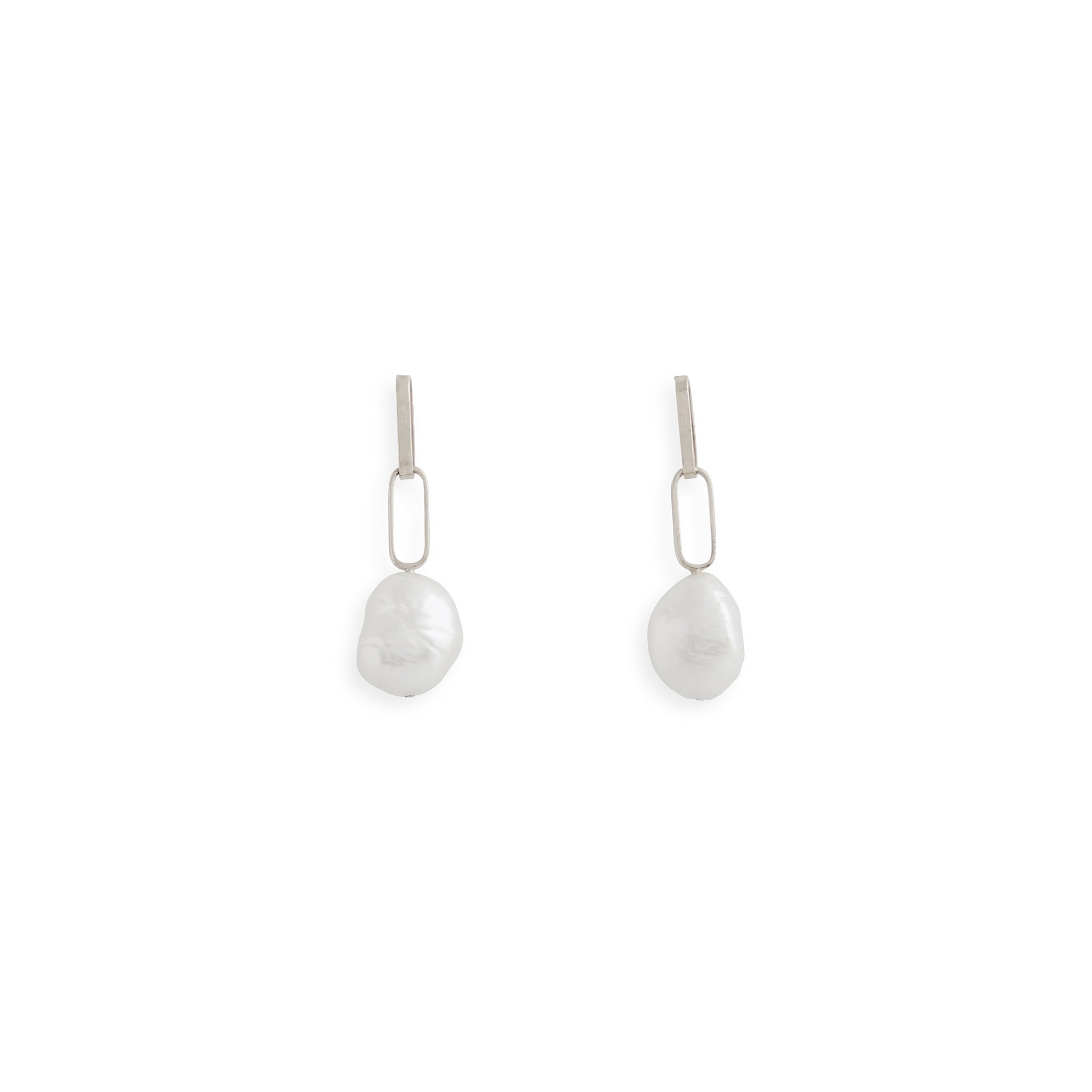 Silver Baroque Pearl Drop Petite Link Earrings