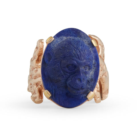 Carved Monkey Lapis Ring by Lisa Roet