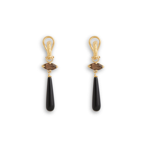 Onyx & Smokey Quartz Imprint Earrings by Lisa Roet