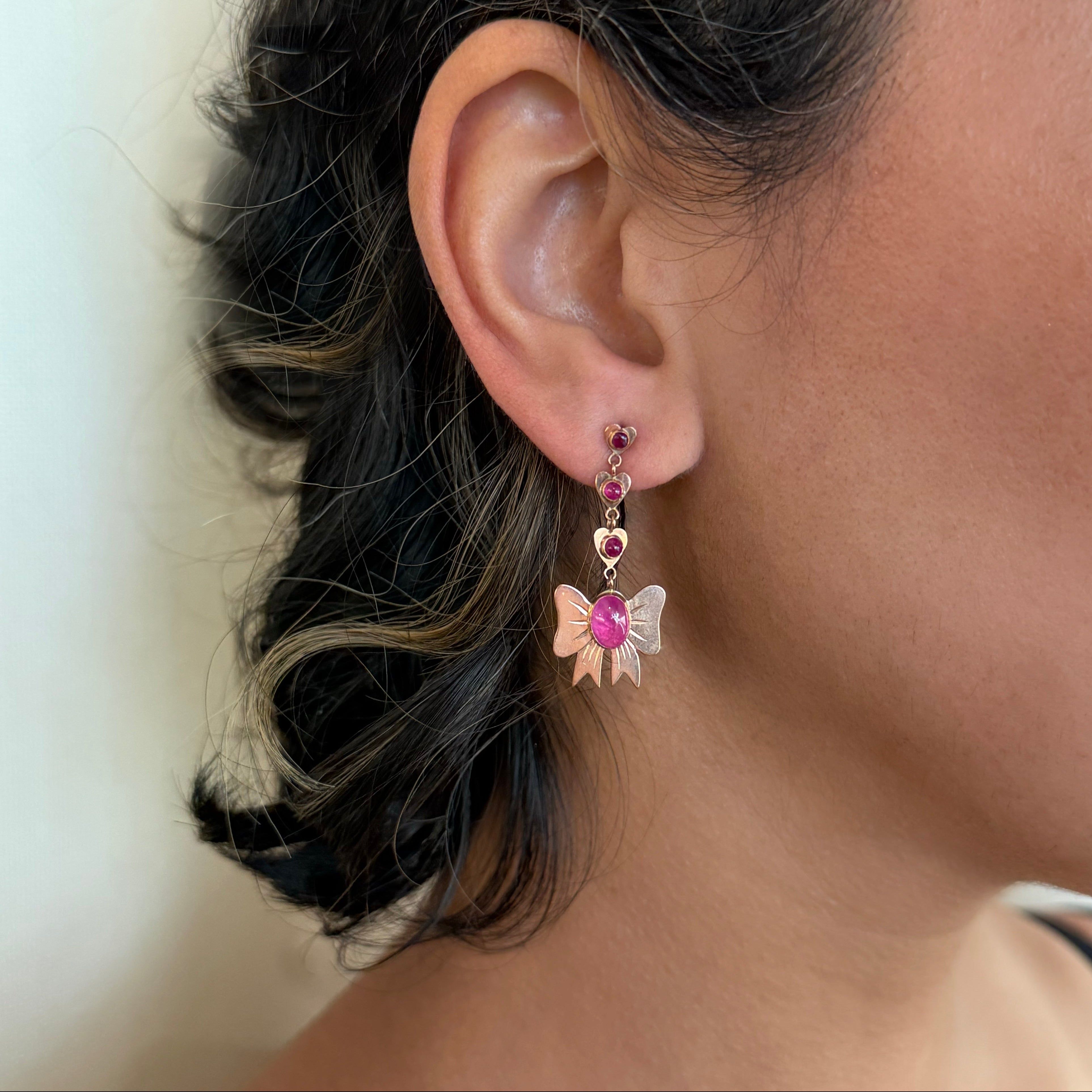 Ruby Bow Drops Earrings