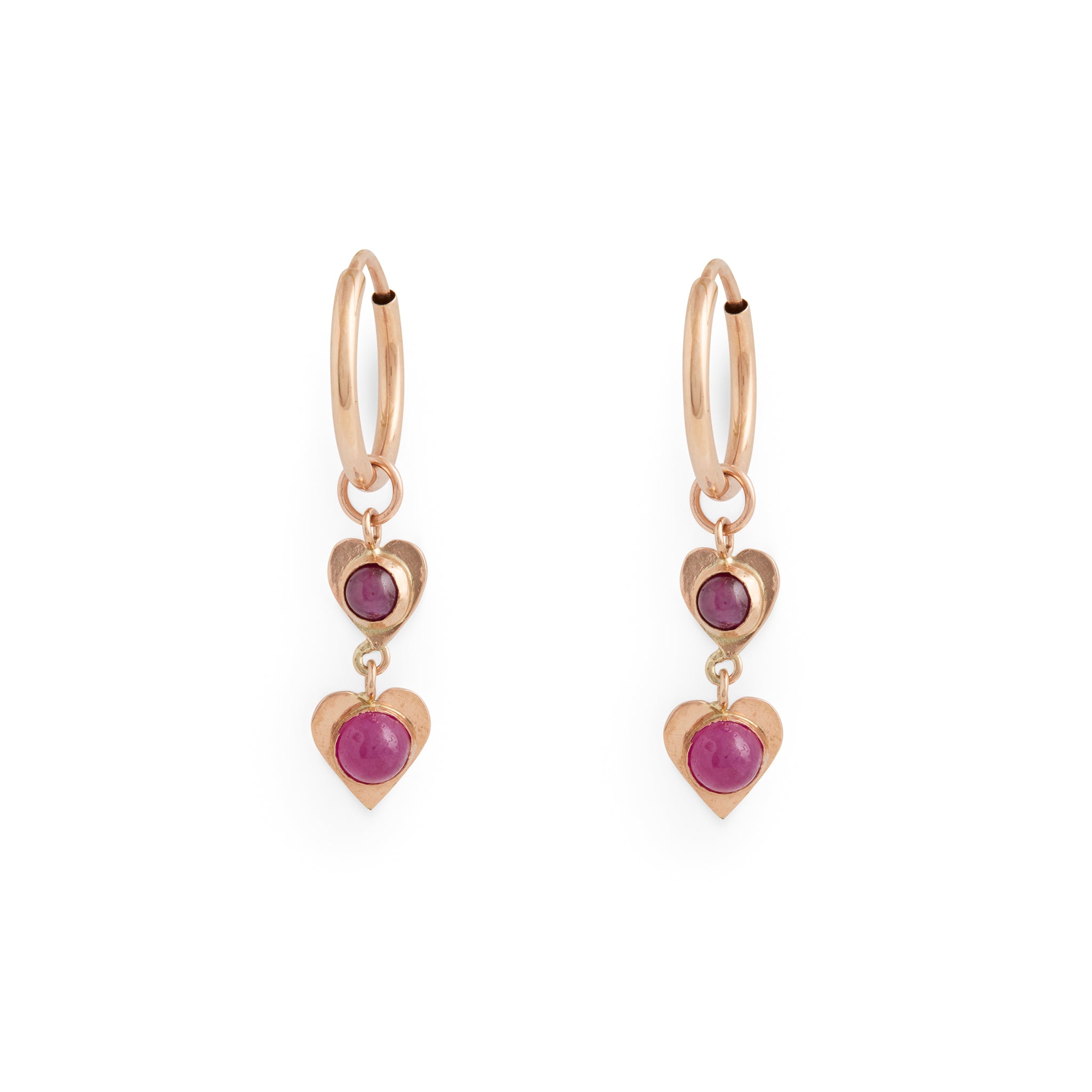 Ruby Heart Hoop Earrings