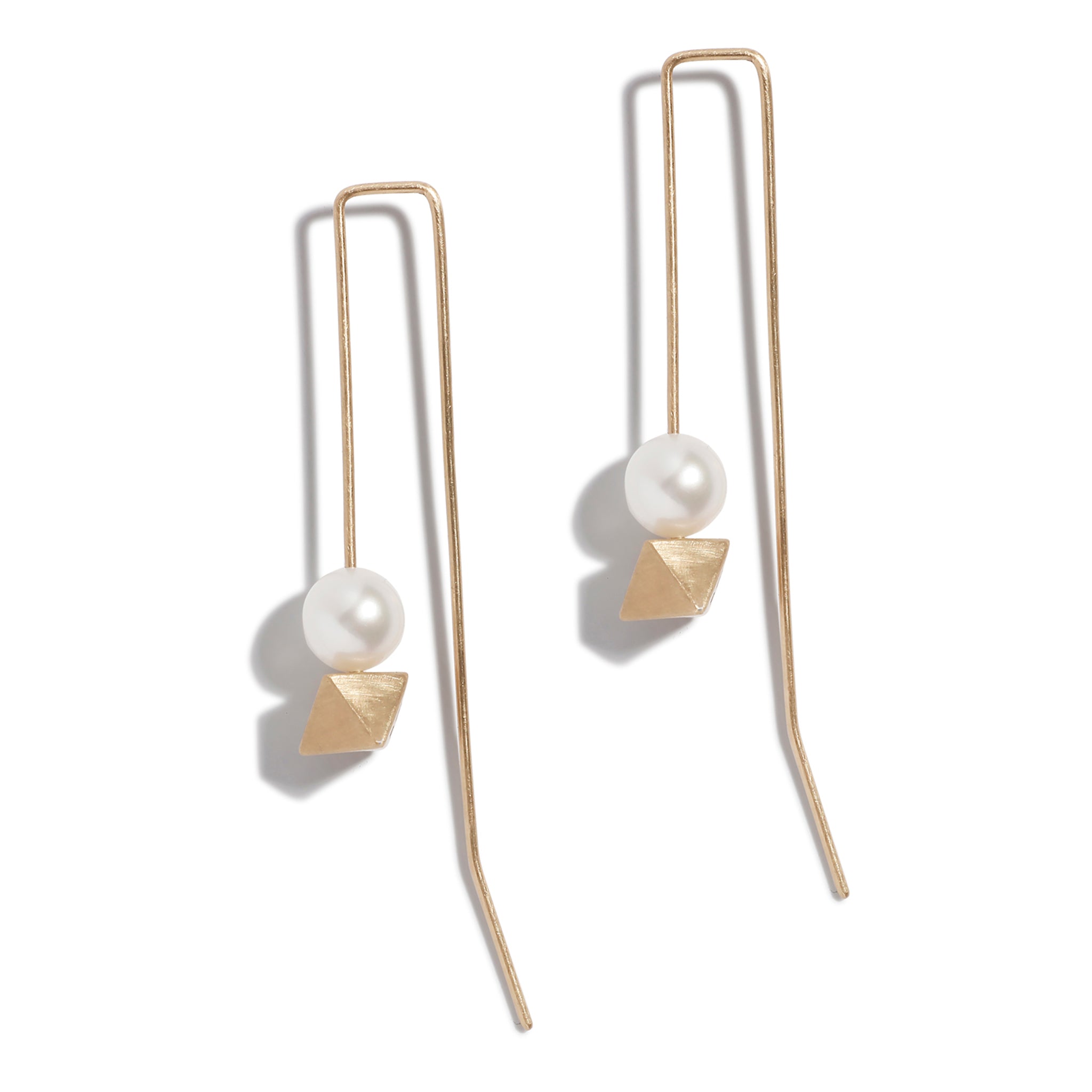 Pearl and Octahedron Right Angle Earrings