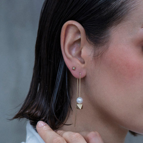 Pearl and Octahedron Right Angle Earrings