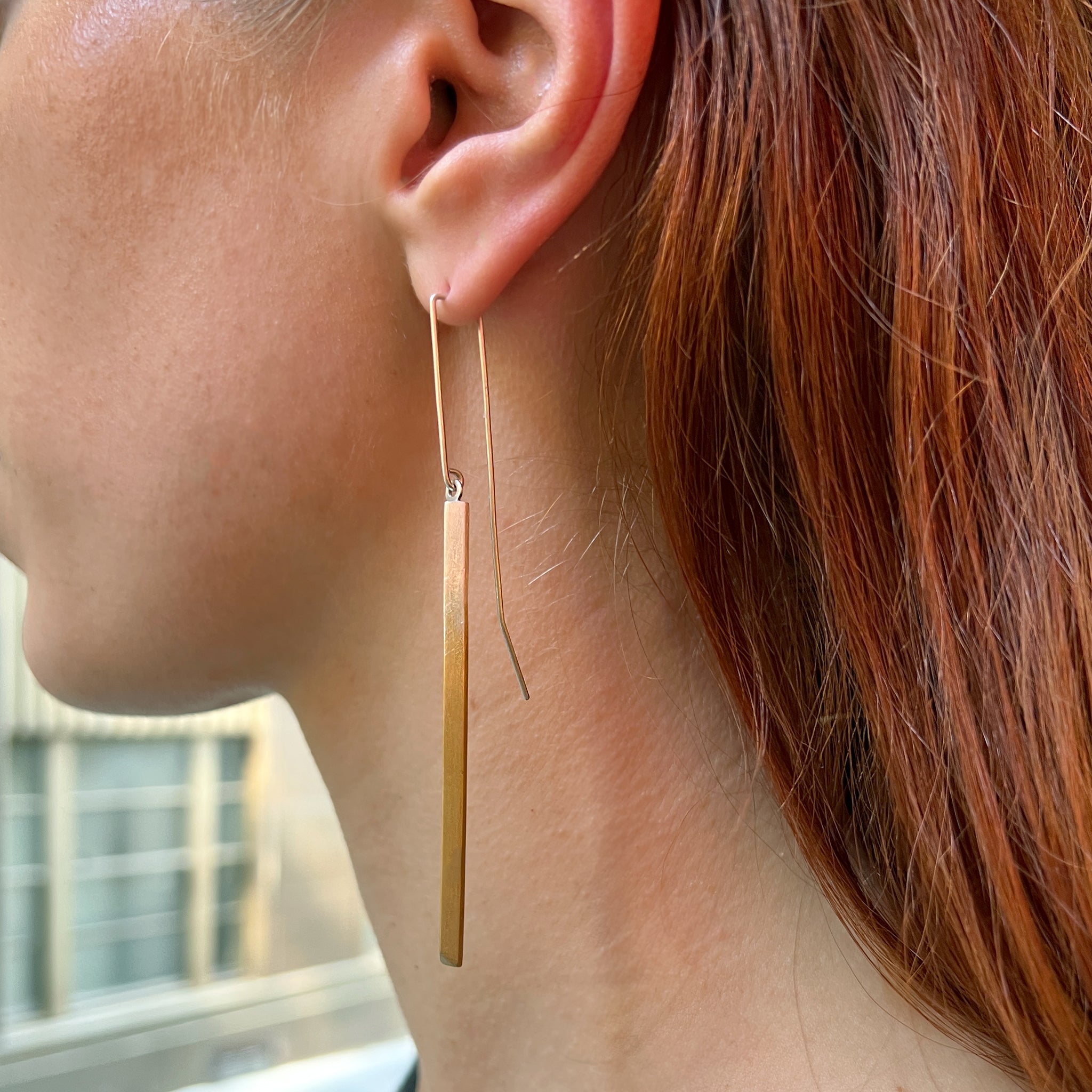 Long Knife Edge Gold Dipped Right Angle Earrings