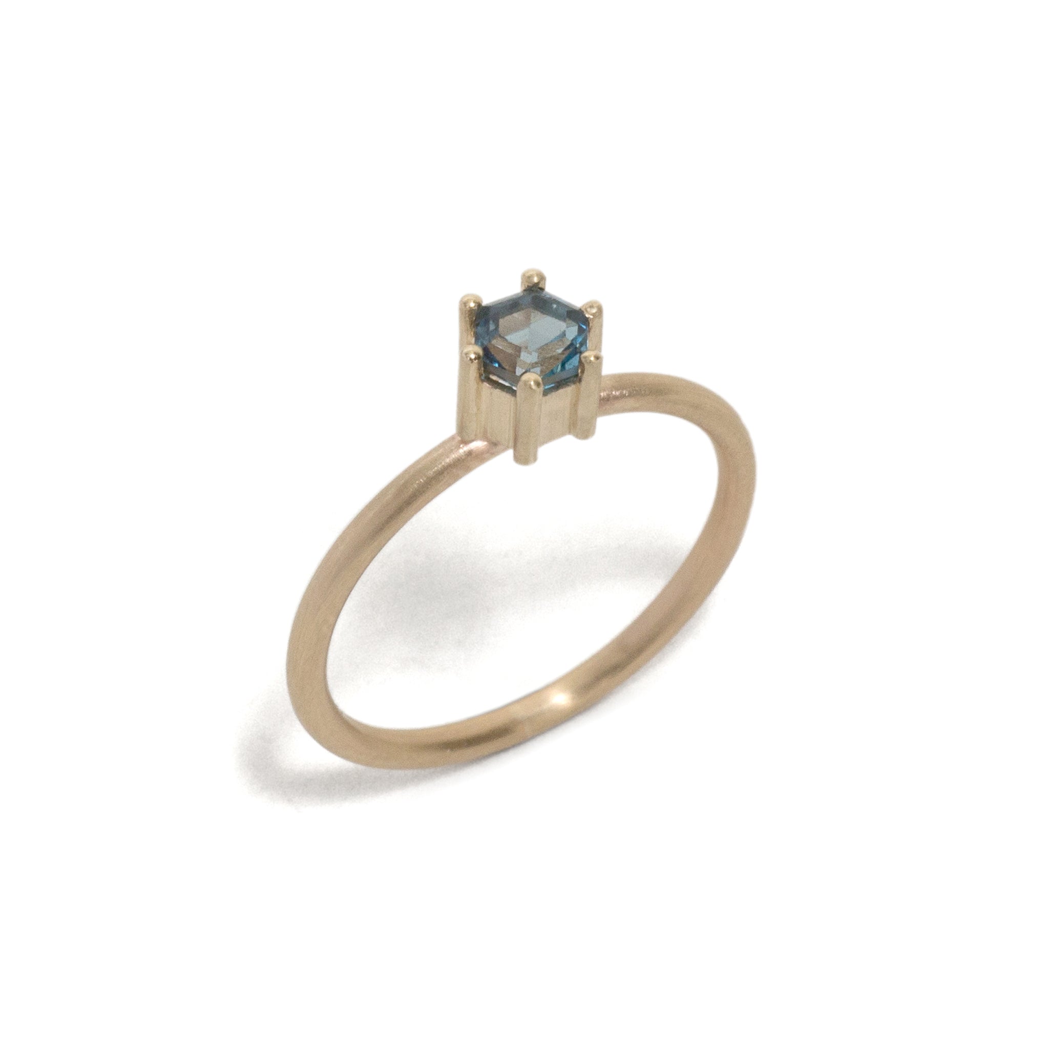 Hexagonal Step Cut London Blue Topaz Stacking Ring