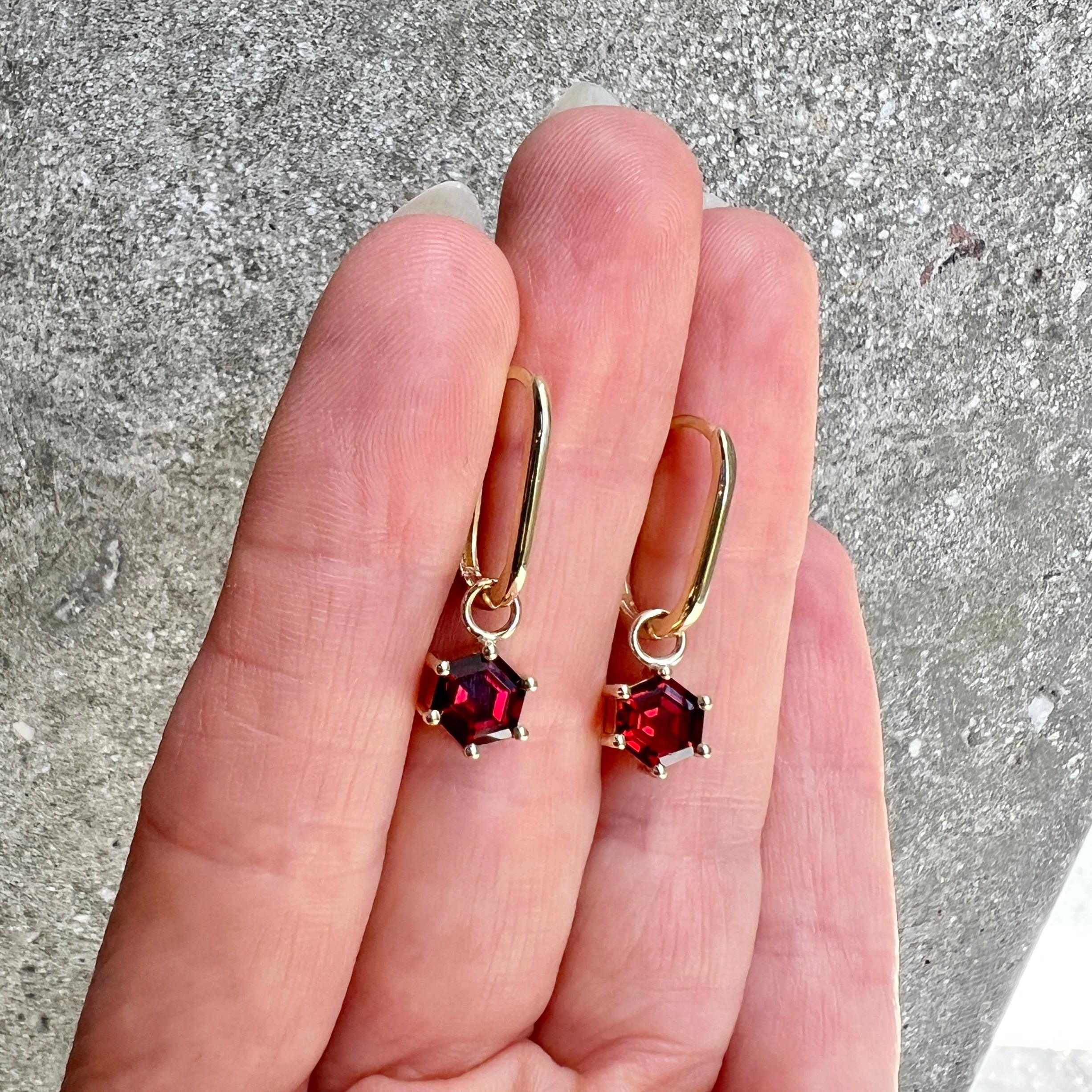 Hexagonal Garnet Amulet Earrings
