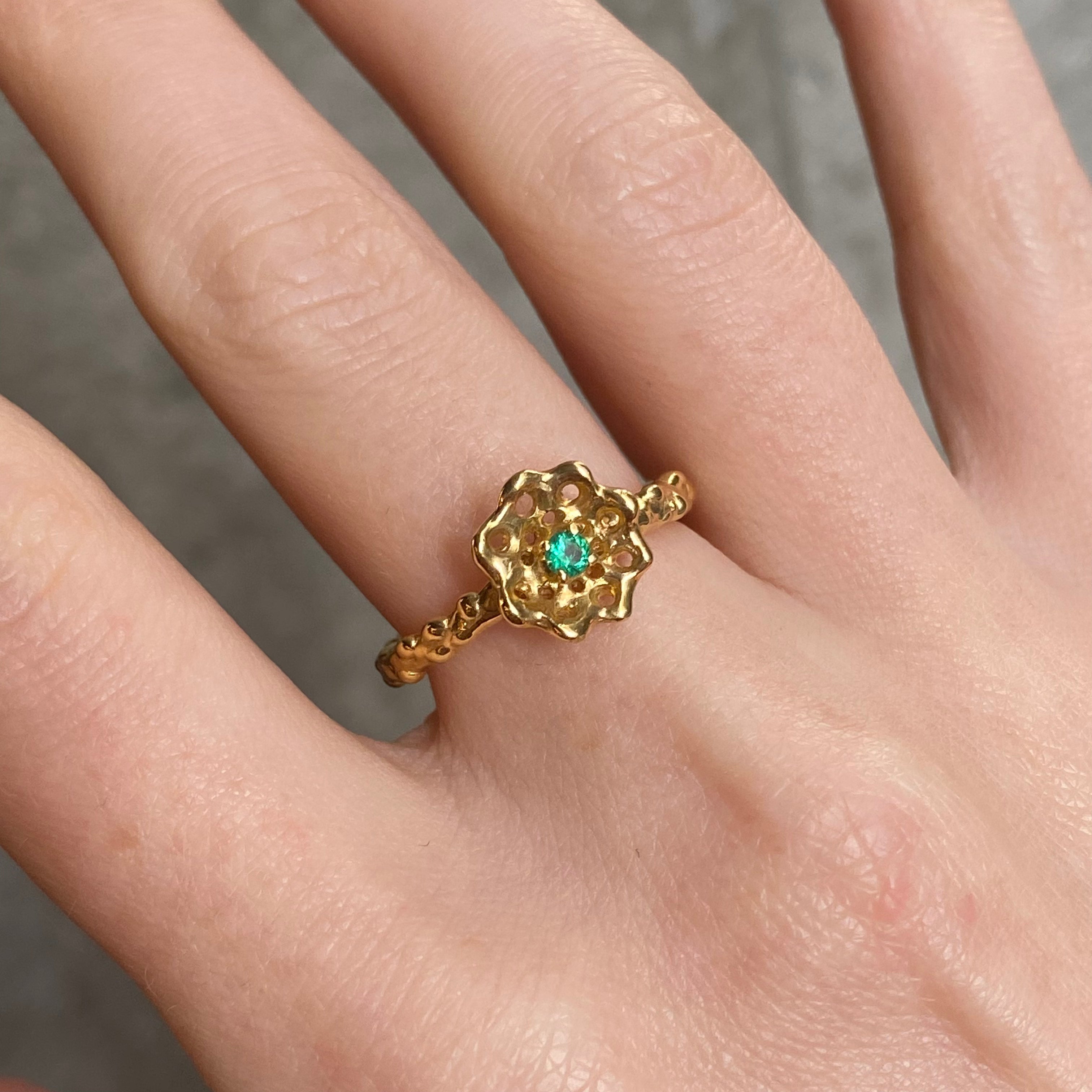 Yellow Gold and Emerald Cusp Ring