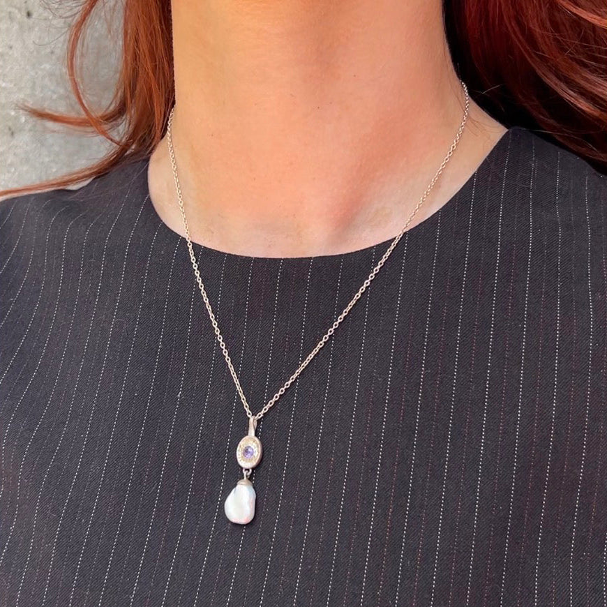 Radiant Depths Amethyst and Keshi Pearl Pendant