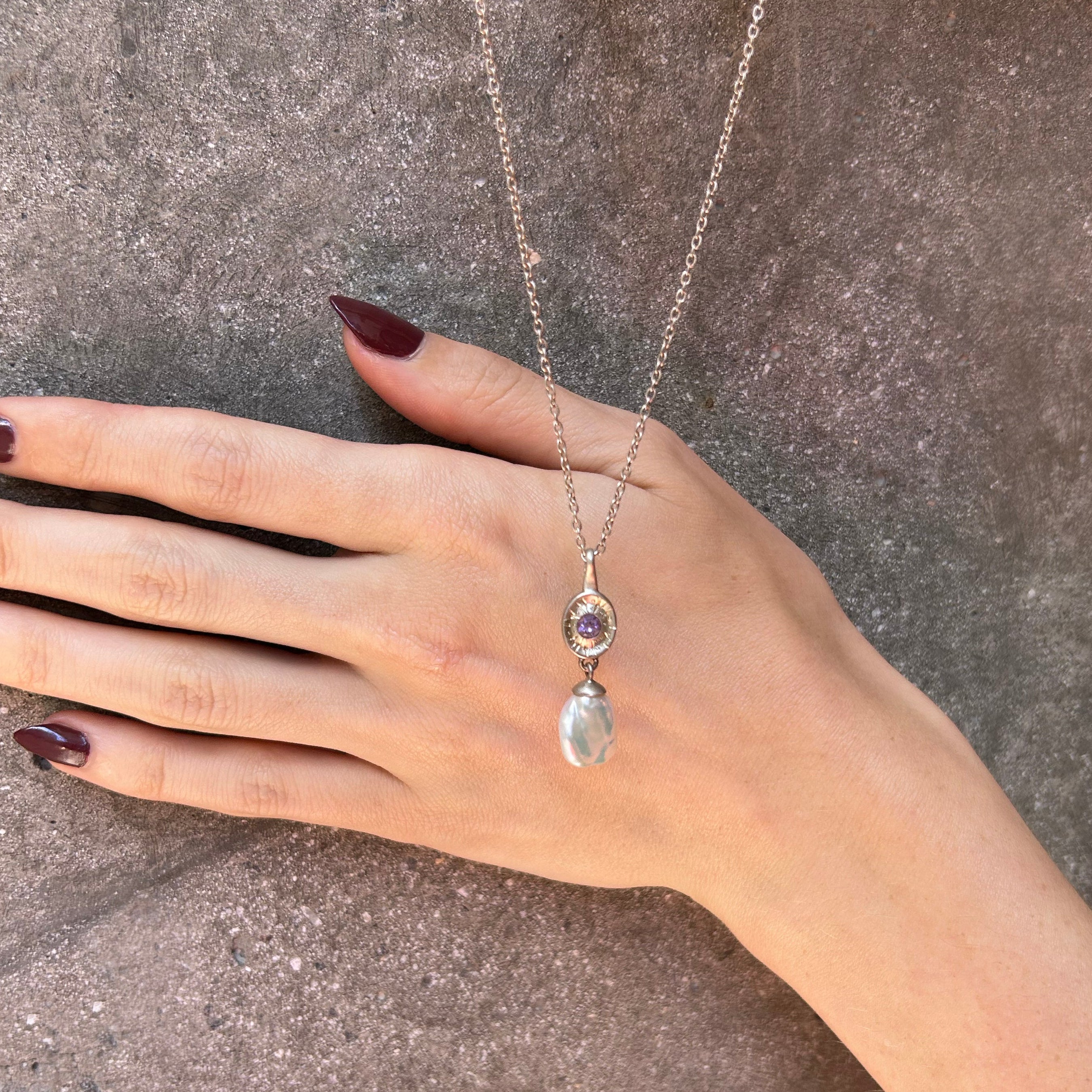 Radiant Depths Amethyst and Keshi Pearl Pendant