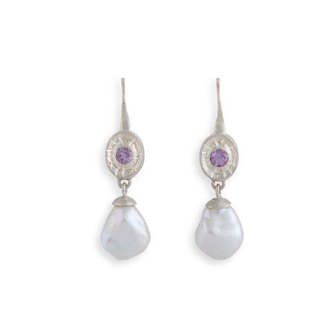Radiant Depths Amethyst and Keshi Pearl Earrings by Julia Storey
