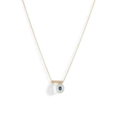 Radiant Depths Twin Teal Sapphire & Keshi Pearl Pendant by Julia Storey
