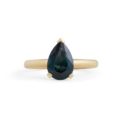 Harvest Pear Teal Parti Sapphire Ring