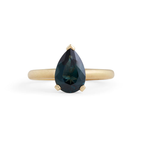 Harvest Pear Teal Parti Sapphire Ring by Julia Storey