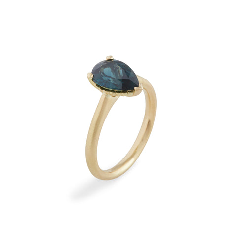 Harvest Pear Teal Parti Sapphire Ring