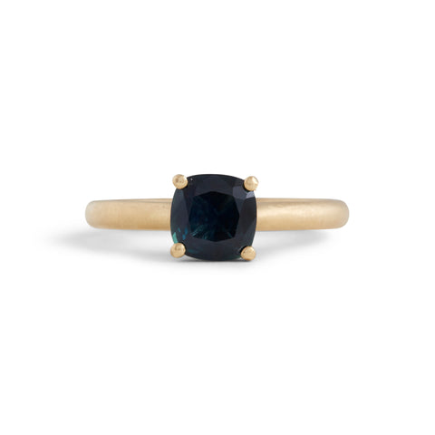 Harvest Cushion Parti teal blue Sapphire Ring