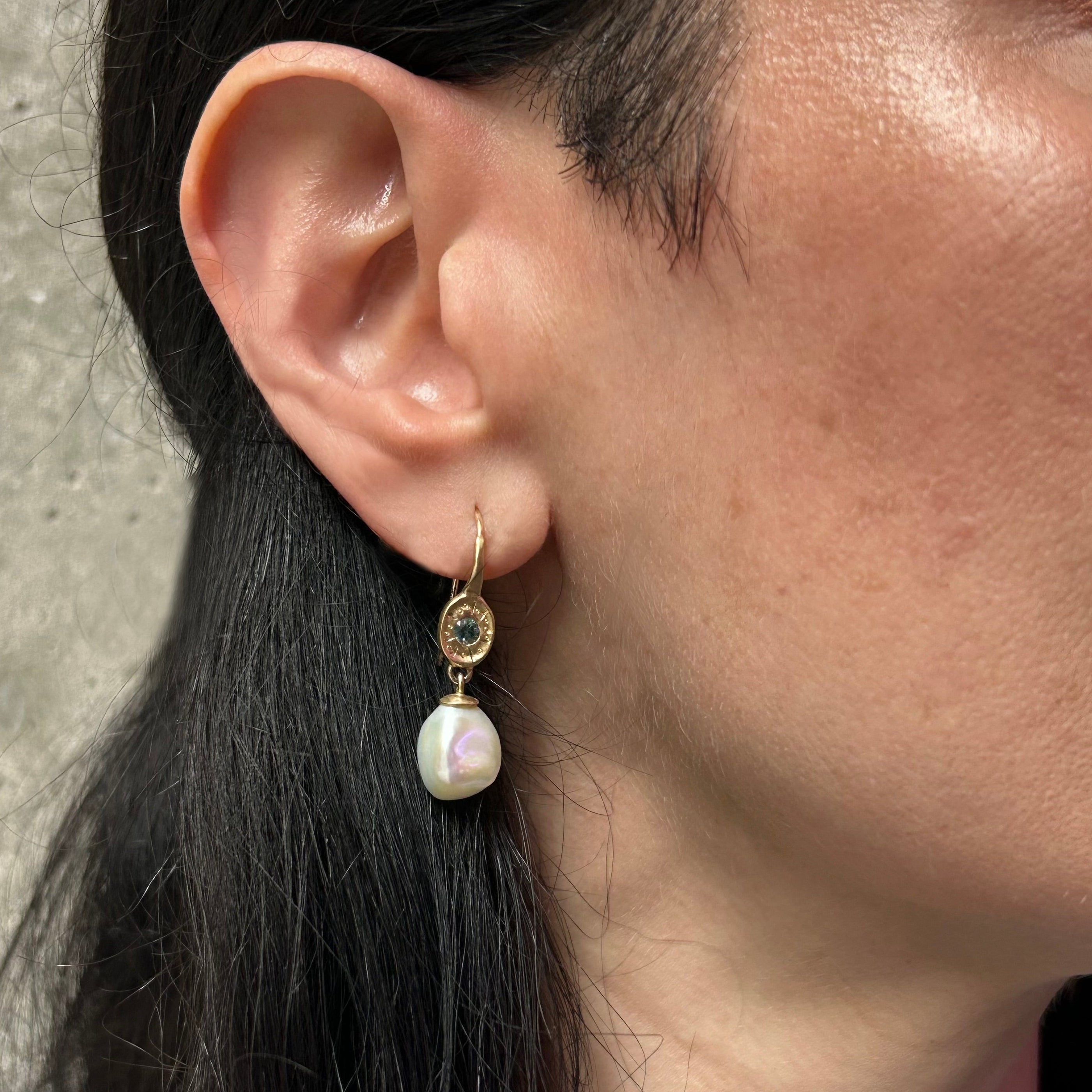 Radiant Depths Sapphire & Keshi Pearl Drop Earrings