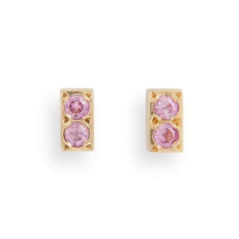 2 Stone Pink Bar Studs by Kieran Jackson