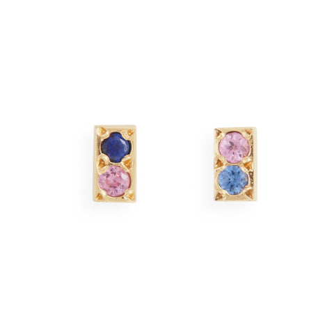 2 Stone Pink Blue Bar Studs by Kieran Jackson