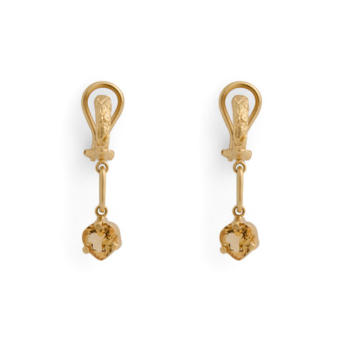Link Drop Gorilla Skin Hoops with Citrine Hearts Earrrings