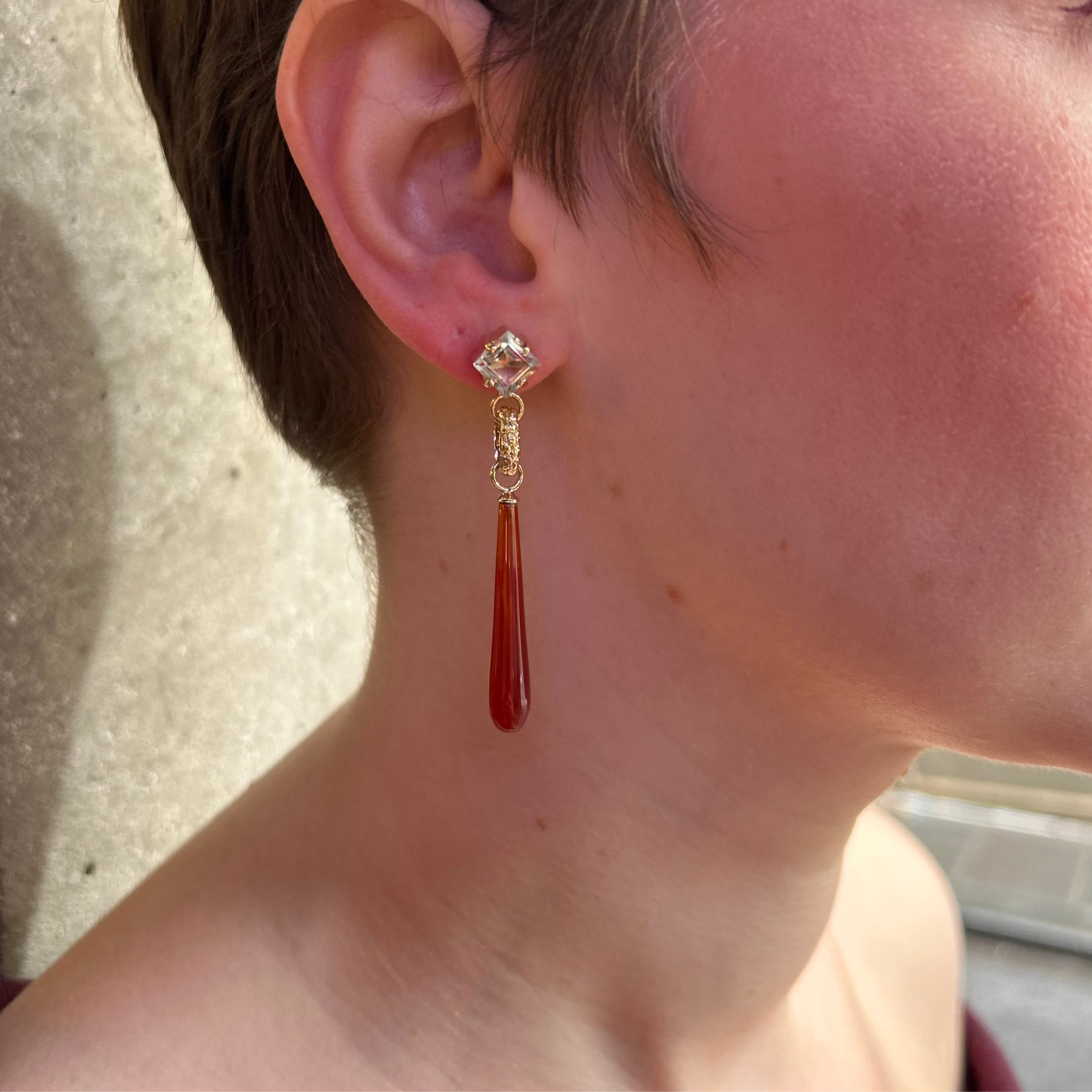 Carnelian Skin Link Drop with Aquamarine Earrings