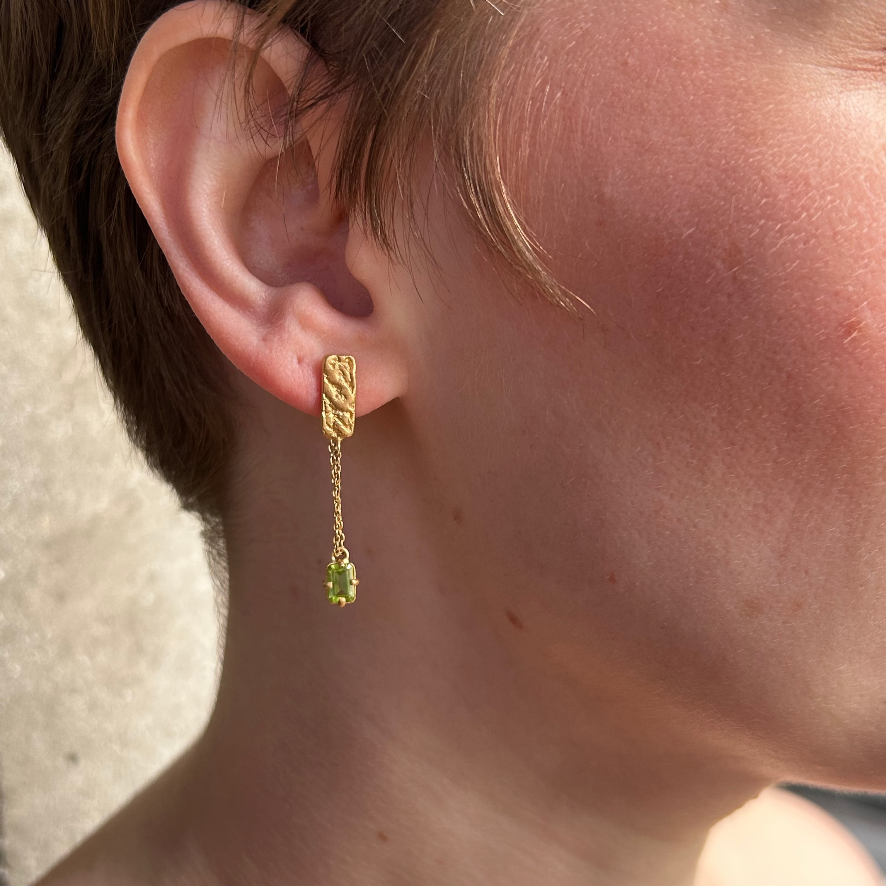 Peridot Skin Chain Drop Earrings