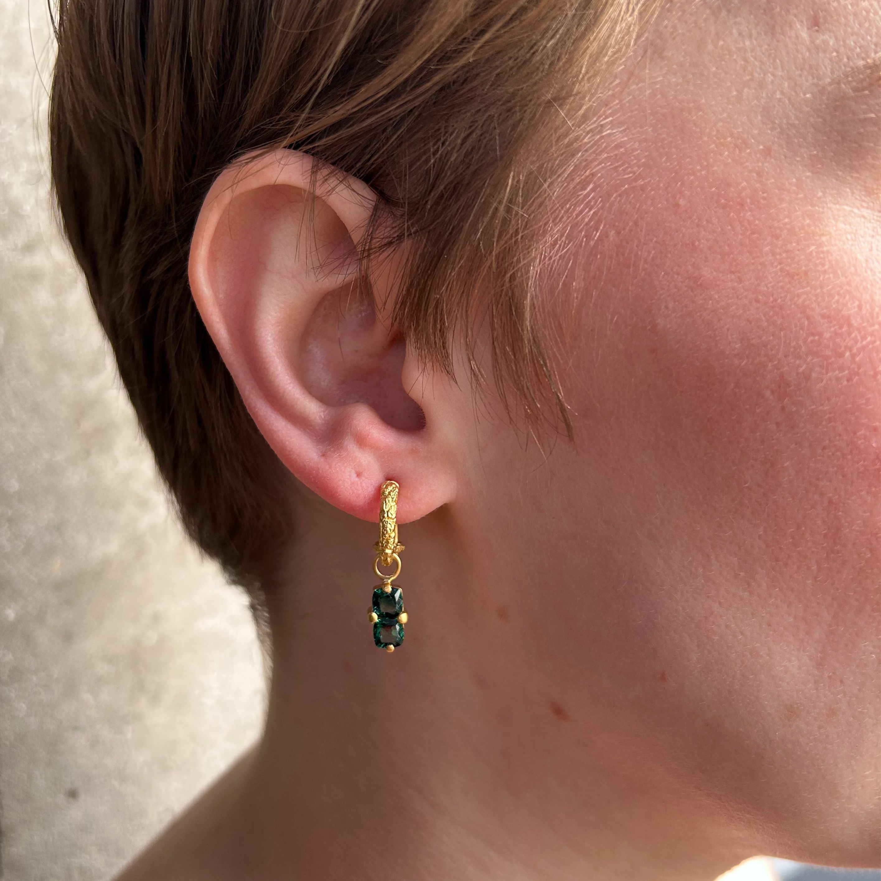 Skin Omega with Double Green Stone Earrings
