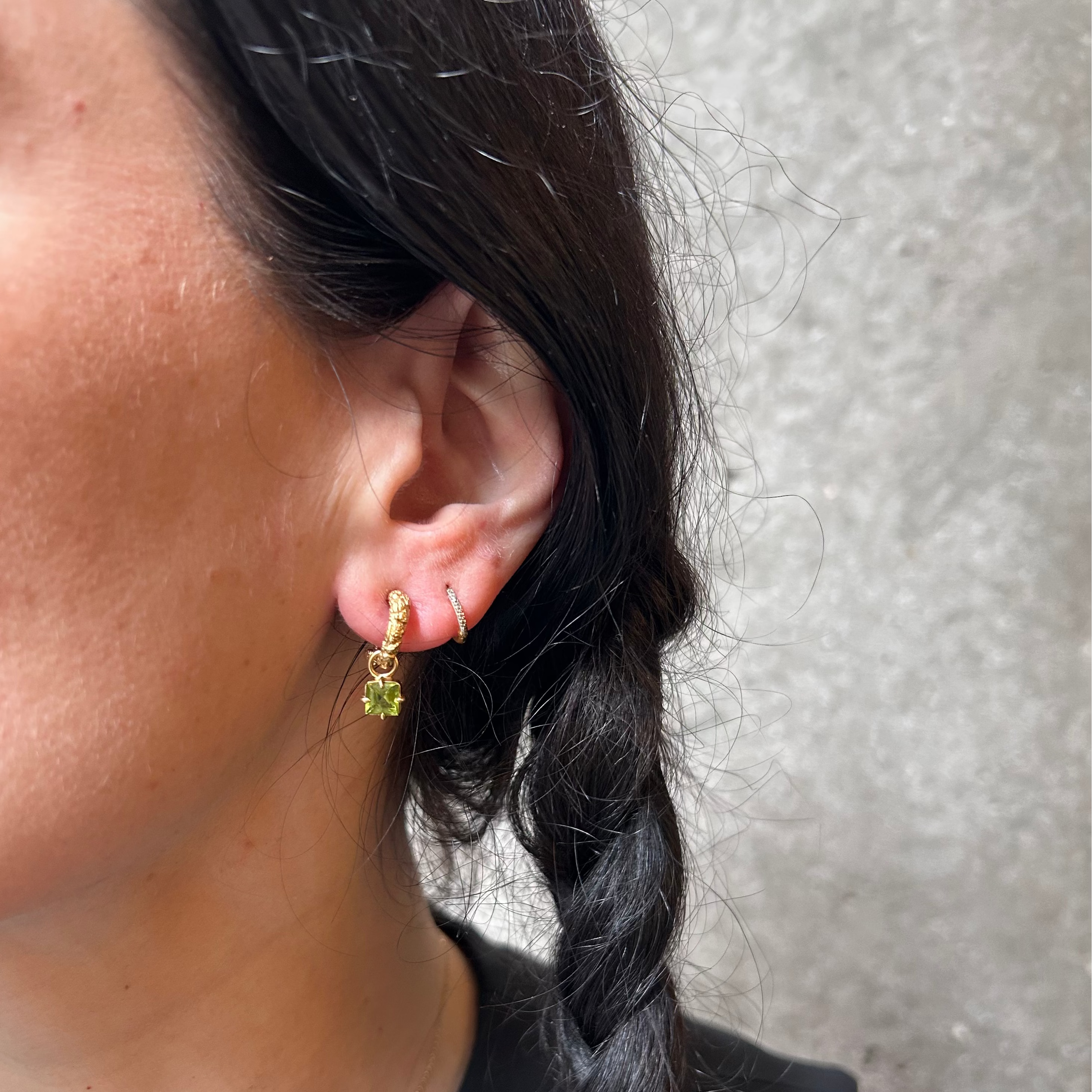 Small Peridot Skin Omega Earrings
