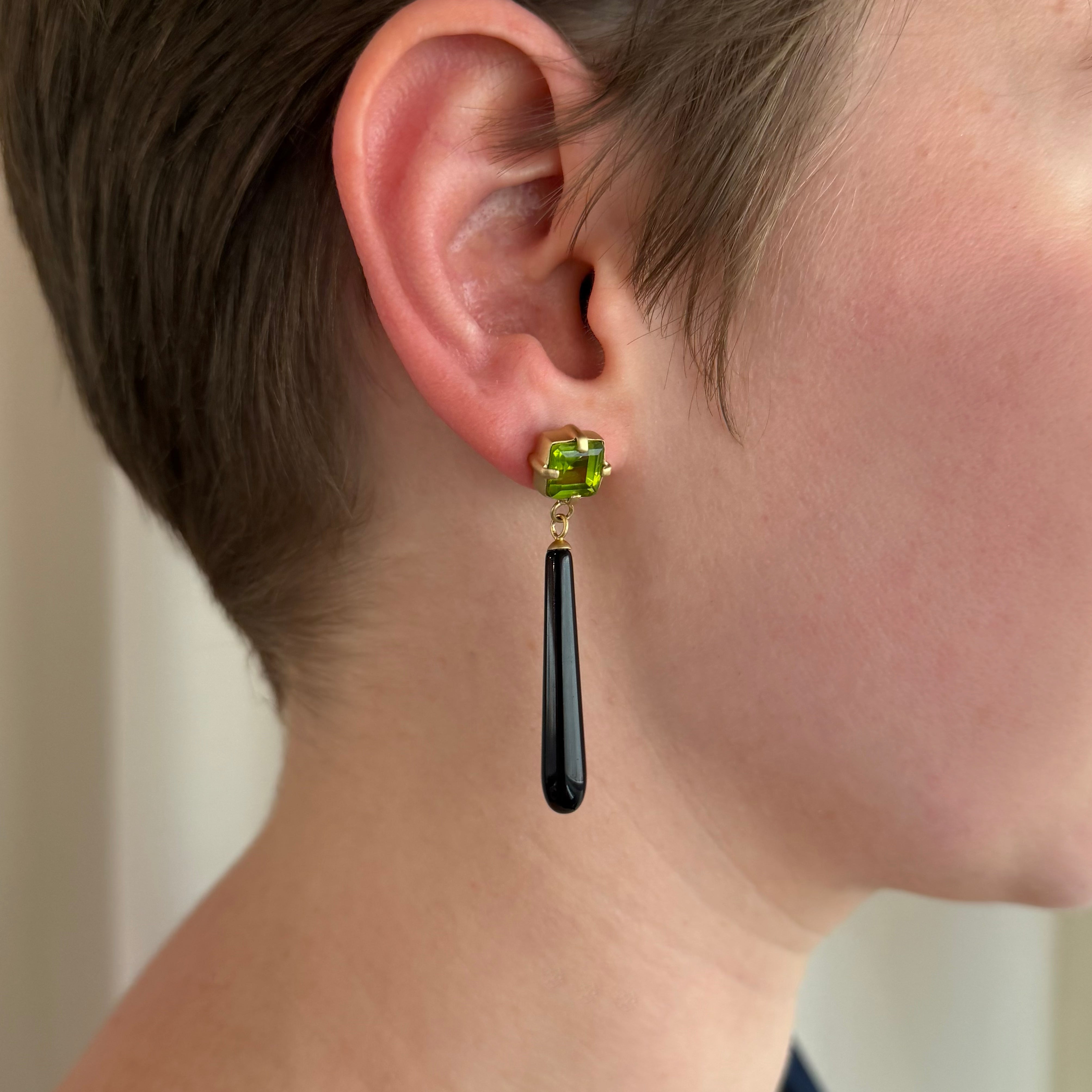 Peridot and Onyx Drop Earrings