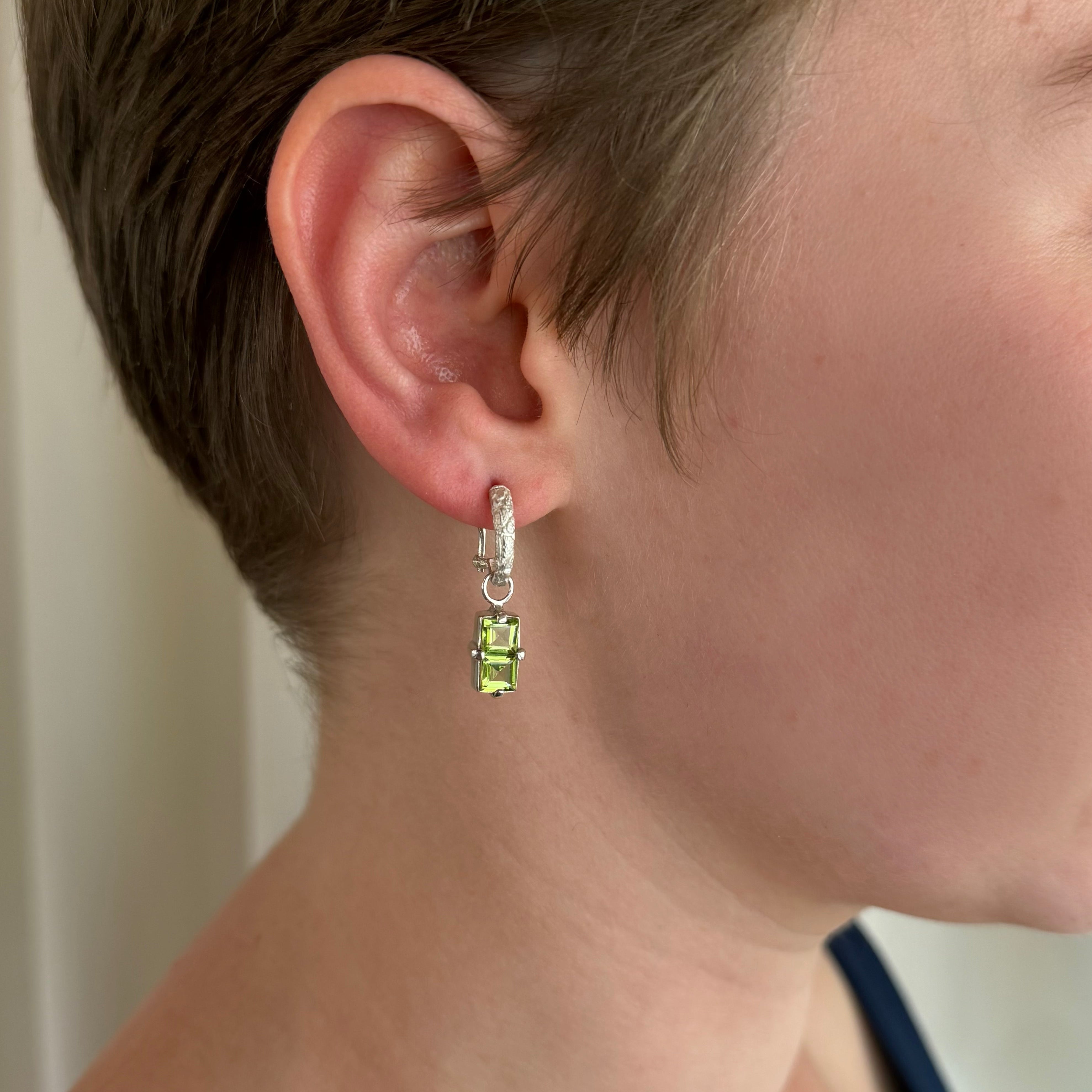 Double Peridot Orangutan Omega Earrings