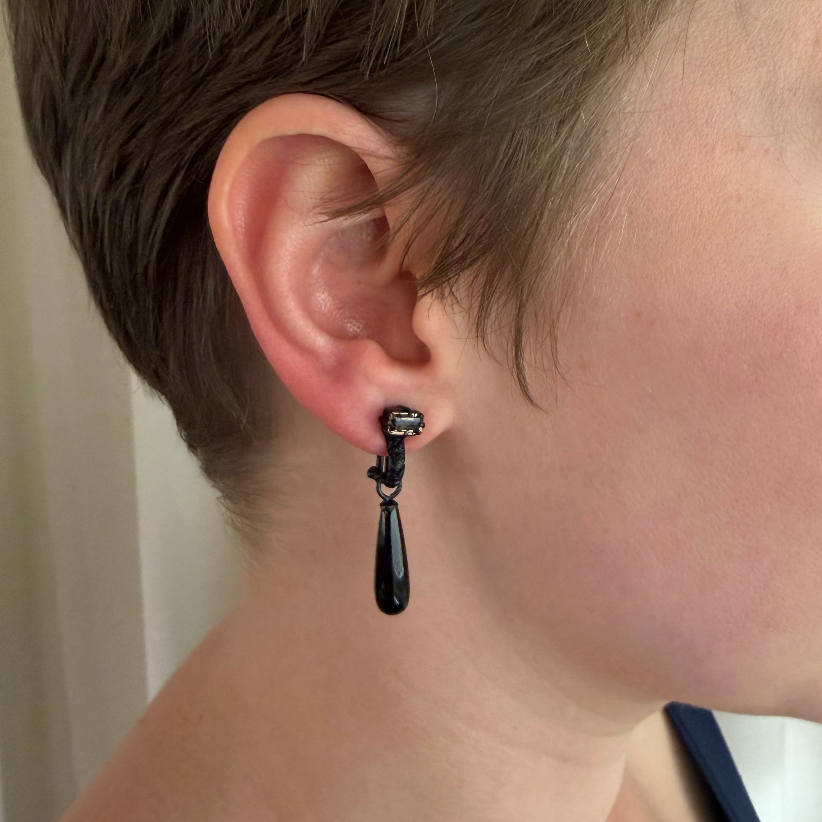 Onyx and Quartz Drop Earrings