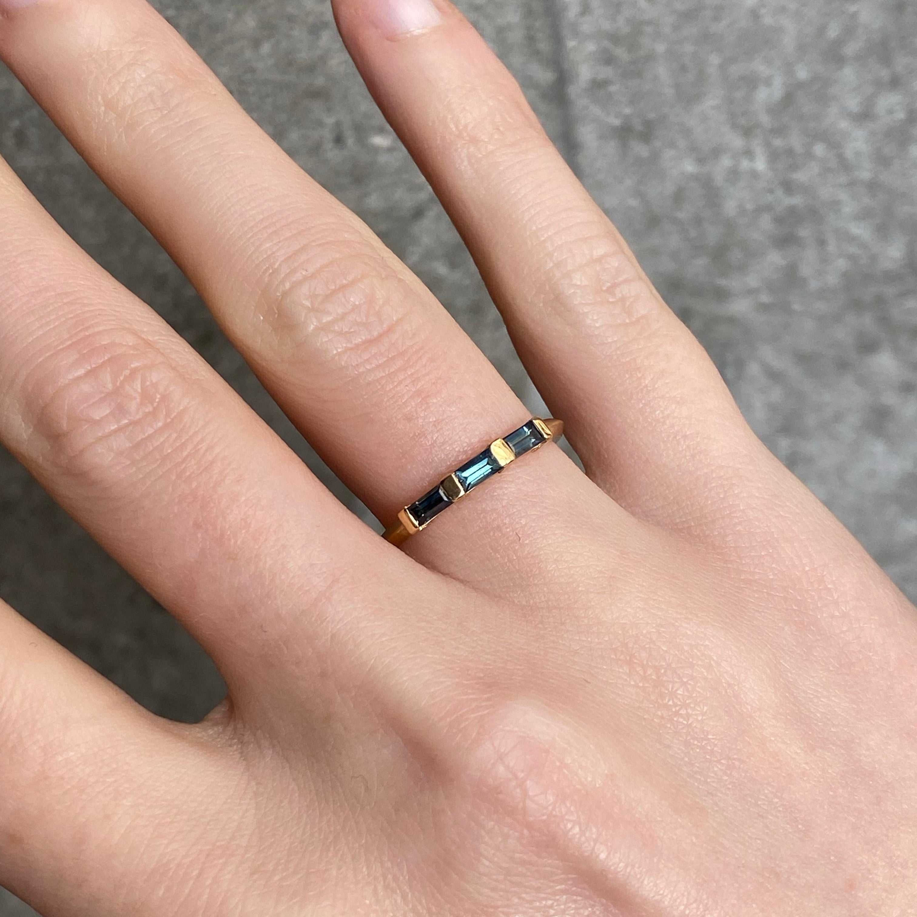 Three Stone Baguette Parti Sapphire Ring