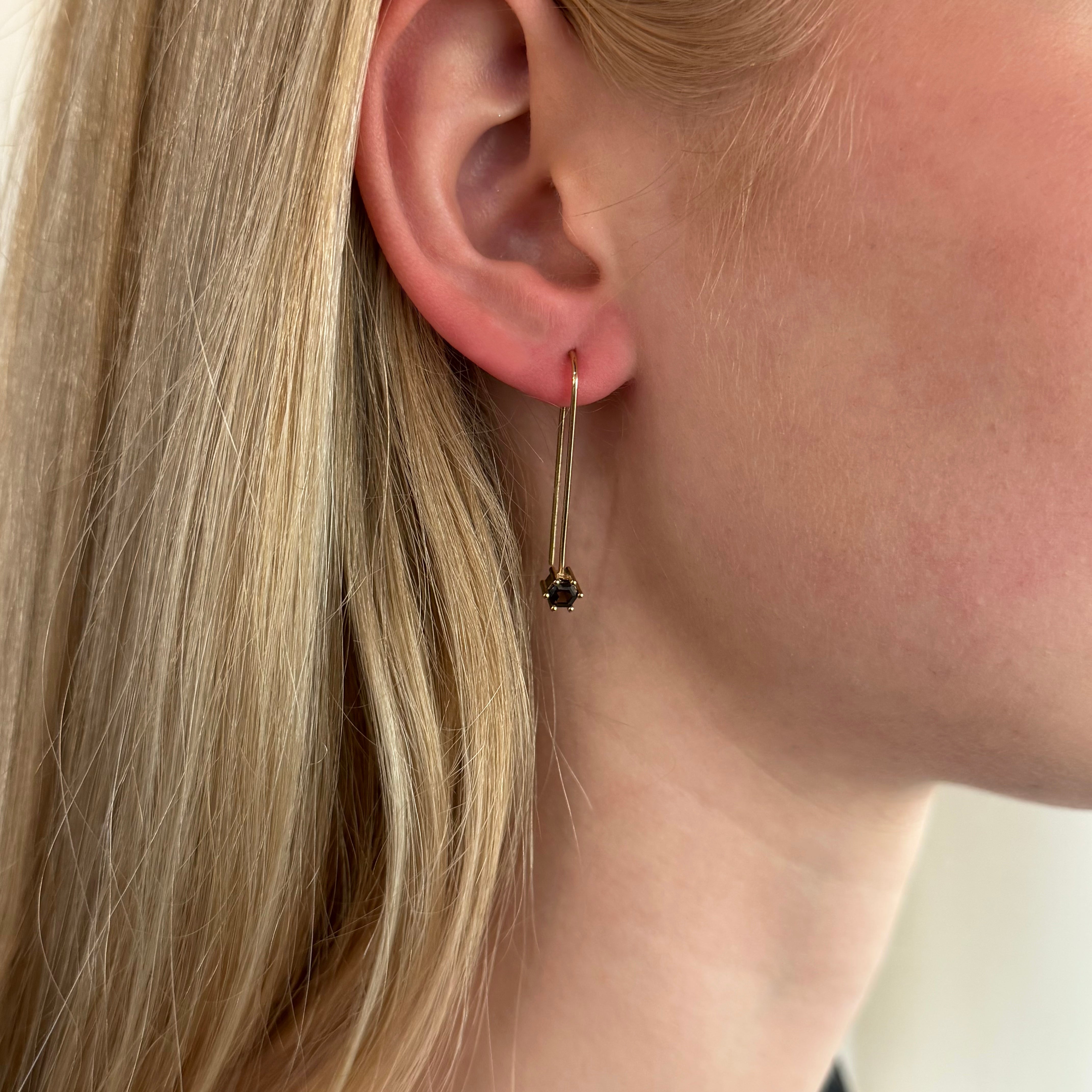 Hexagonal Step Cut Smokey Quartz Drop Earrings