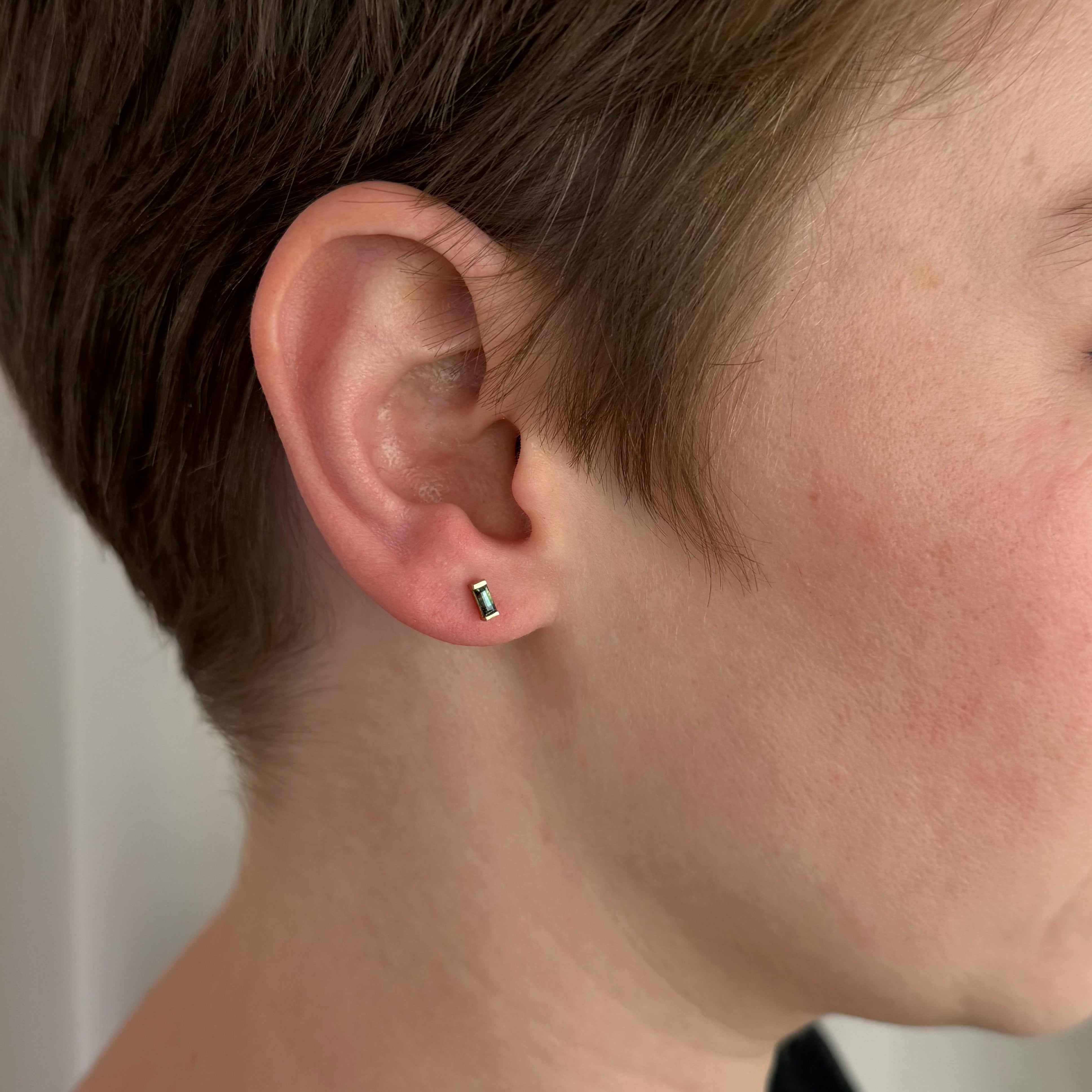 Single Sapphire Baguette Earrings
