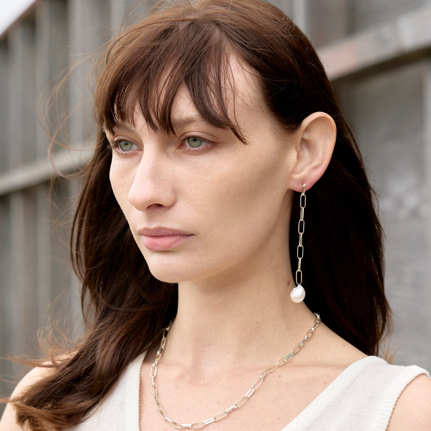 Silver Baroque Pearl Drop Extra Long Link Earrings