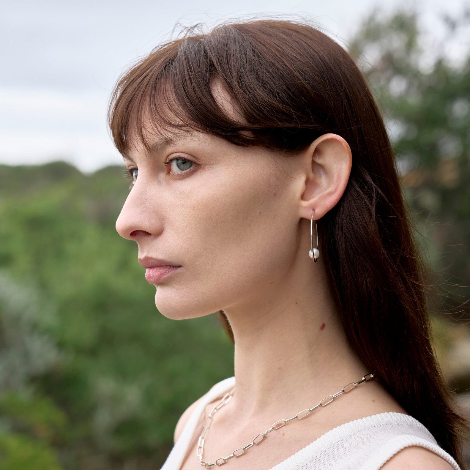 Pearl Introvert One Pearl Silver Hoops Earrings