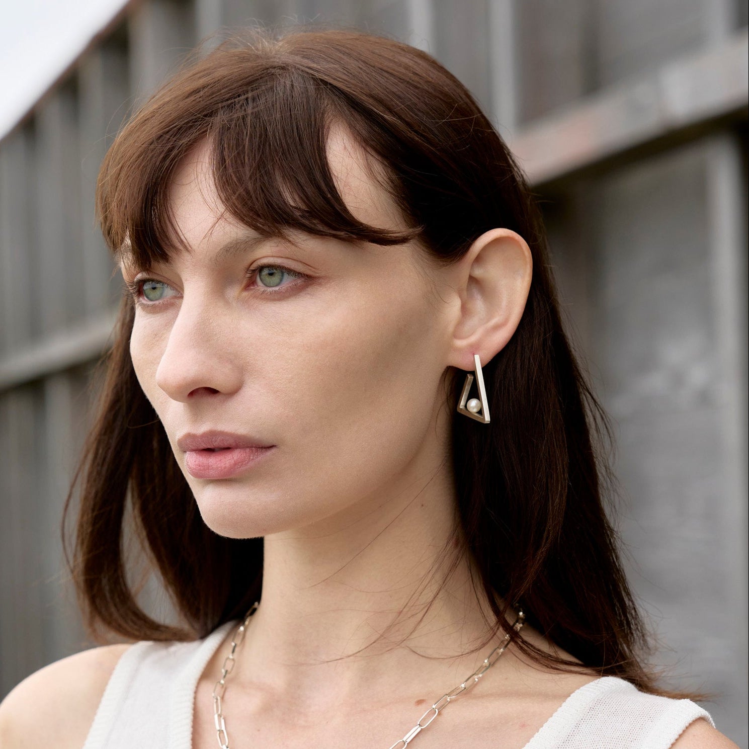 Minimal Triangle with Pearl Earrings