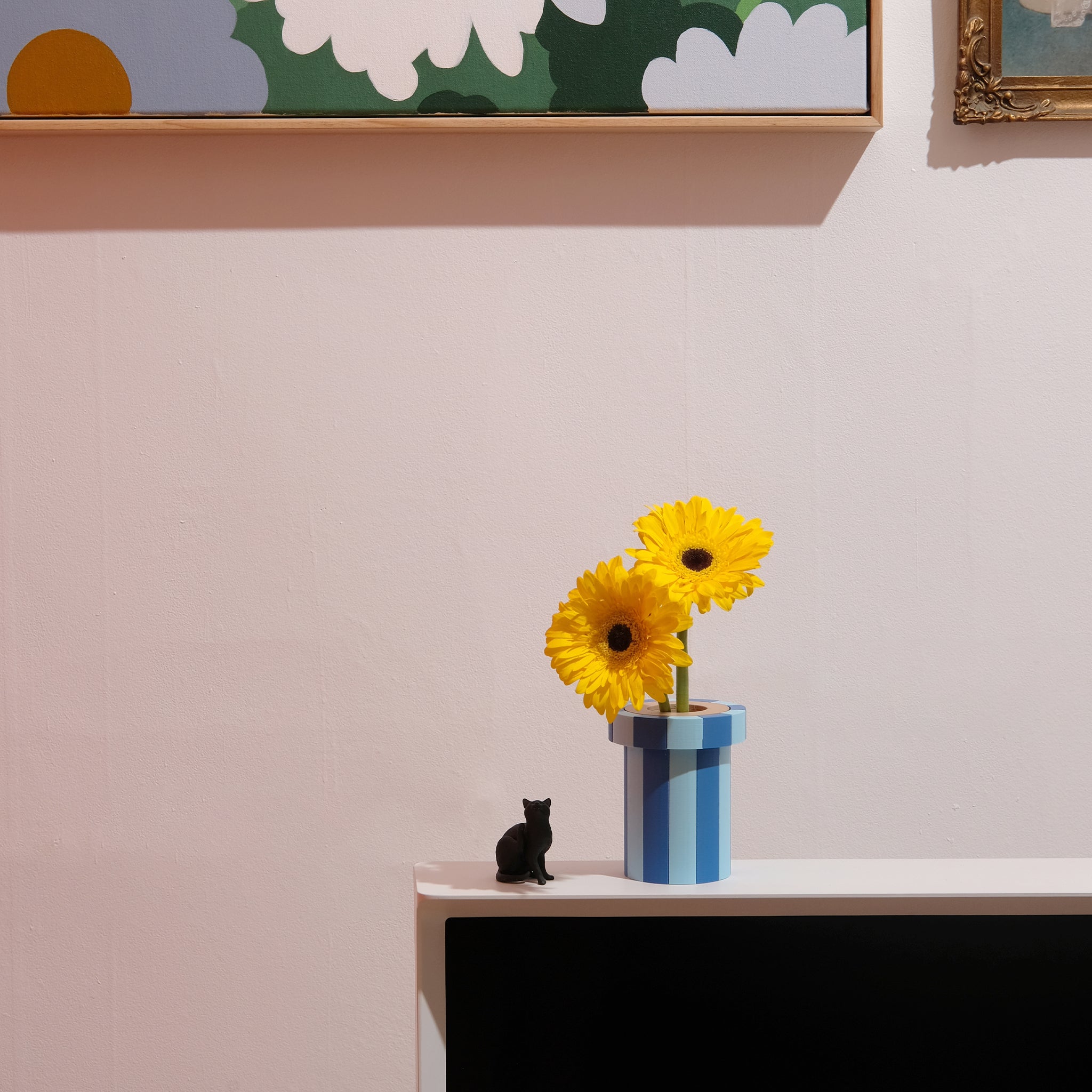 Stripe Vase Small - Blue, Light Blue and Latte