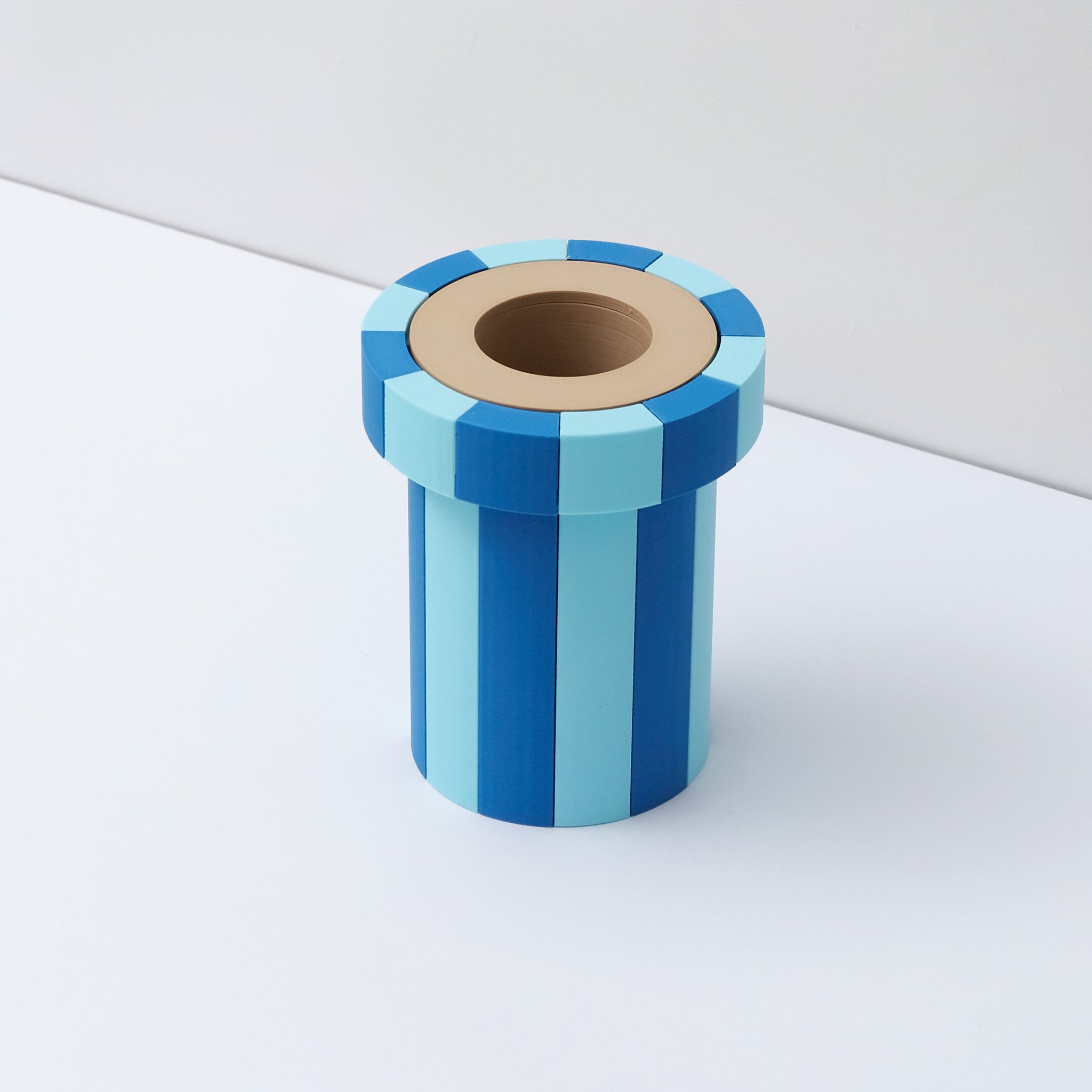 Stripe Vase Small - Blue, Light Blue and Latte