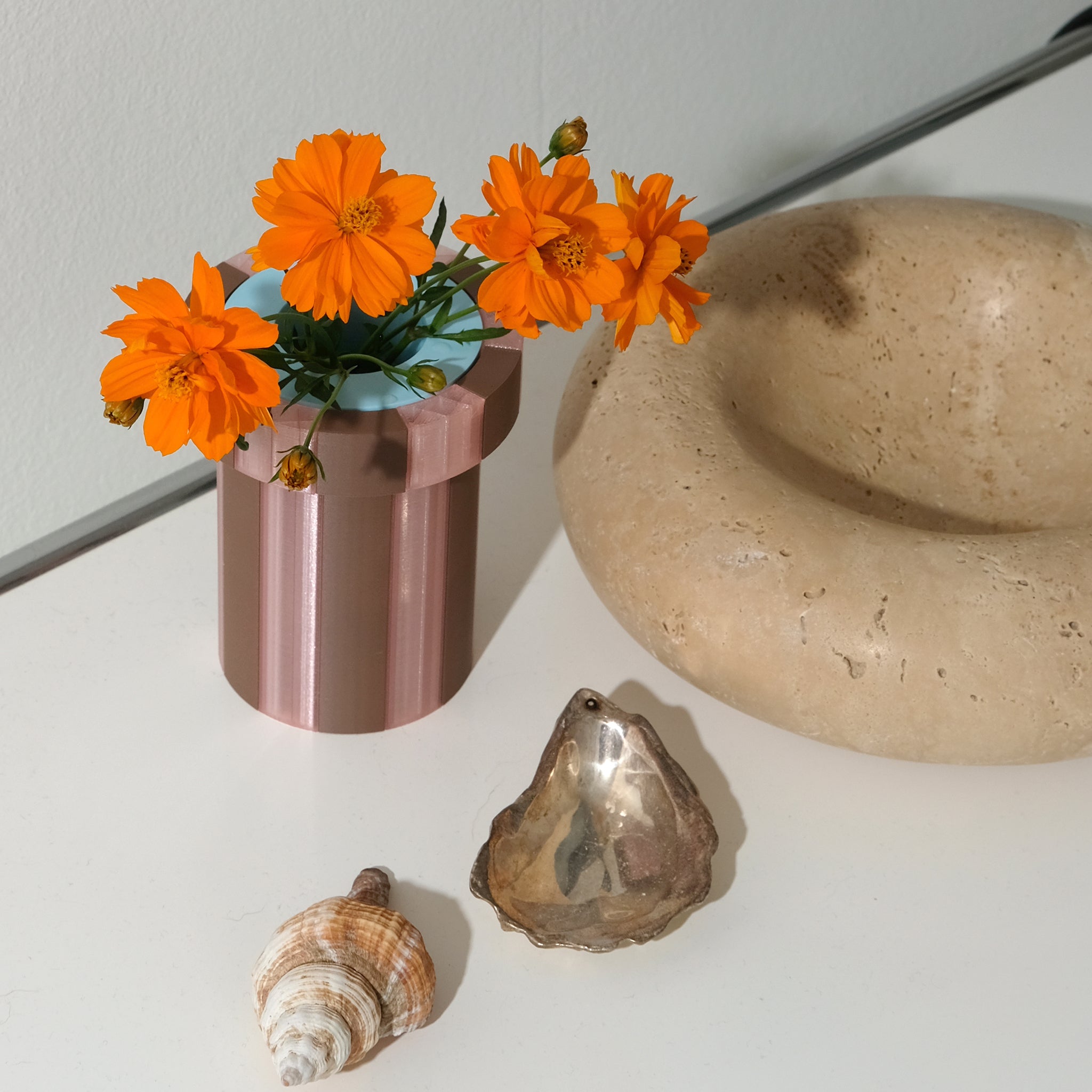 Stripe Vase Small - Pink Transparent, Chocolate and Light Blue